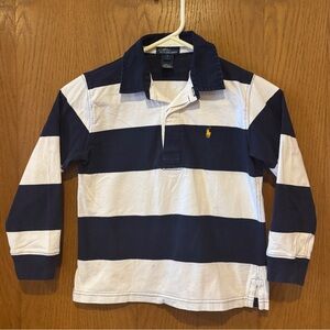 Polo Ralph Lauren Boys Navy & White Striped Rugby Shirt - Size 7